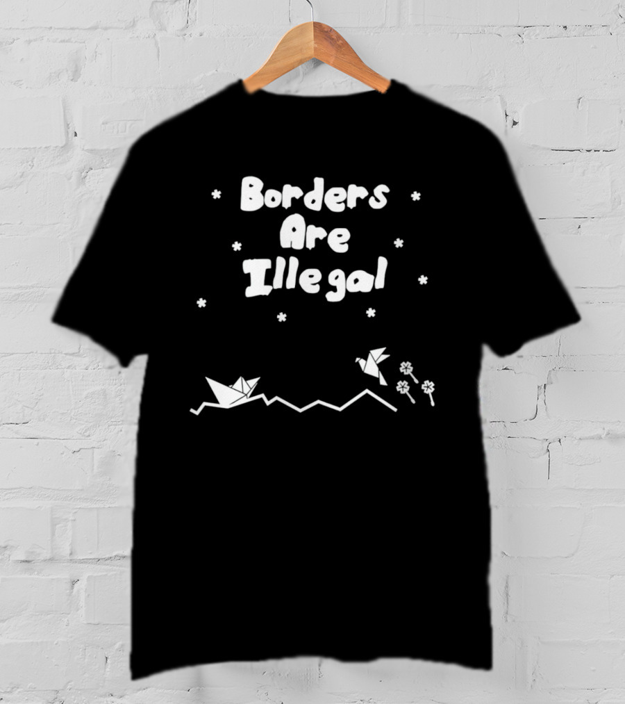 Borders Are Illegal Origami Boat And Bird With Flowers On Waves T-Shirt