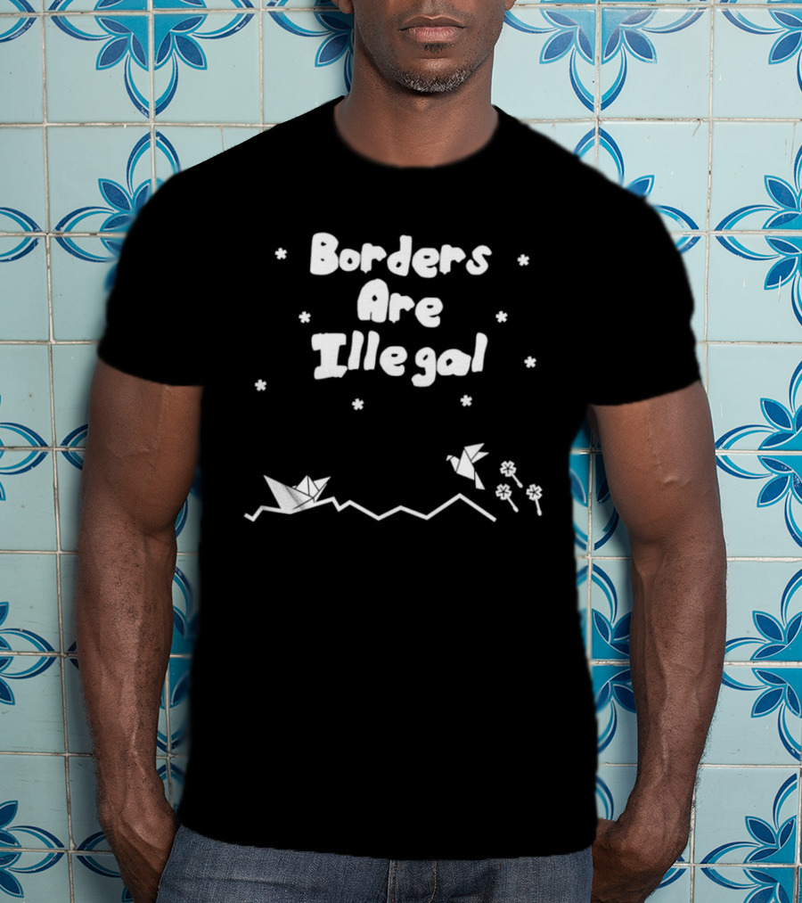 Borders Are Illegal Origami Boat And Bird With Flowers On Waves T-Shirt