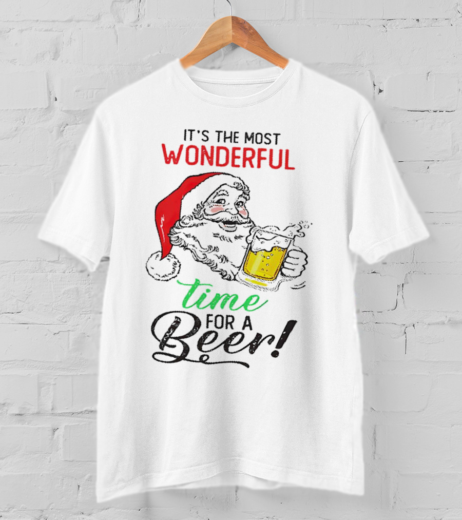 It's The Most Wonderful Time For A Beer Santa Drinking Xmas T-Shirt