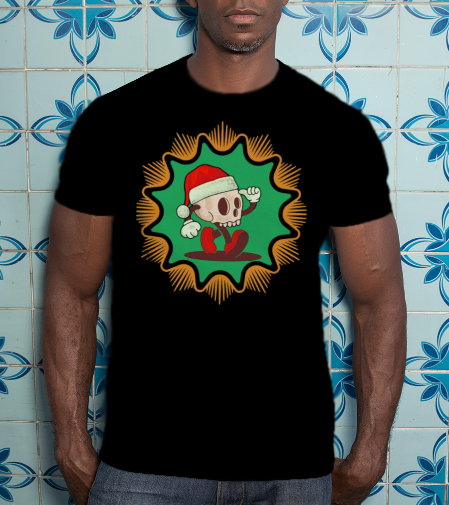 Skull Santa In Vintage Christmas Hat Badge T-Shirt