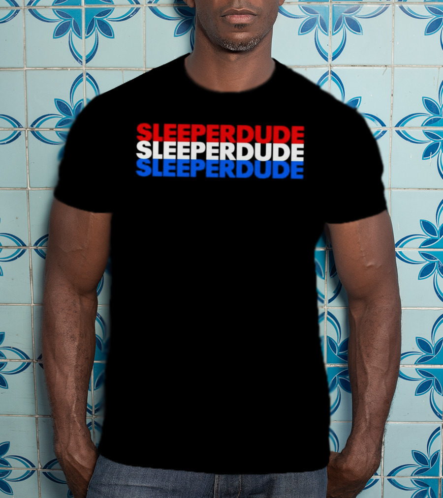 SLEEPERDUDE Red White Blue Stacked Text T-Shirt