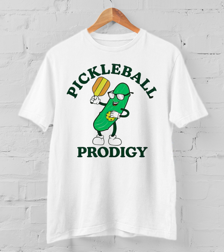 PICKLEBALL PRODIGY FUN PICKLE CHARACTER WITH PADDLE AND SUNGLASSES T-Shirt