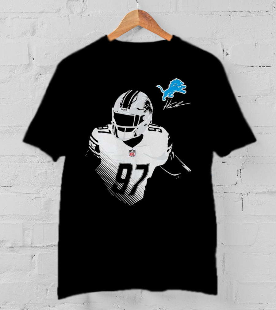 Aidan Hutchinson #97 Detroit Lions NFL Blue Lion Logo Football Player T-Shirt