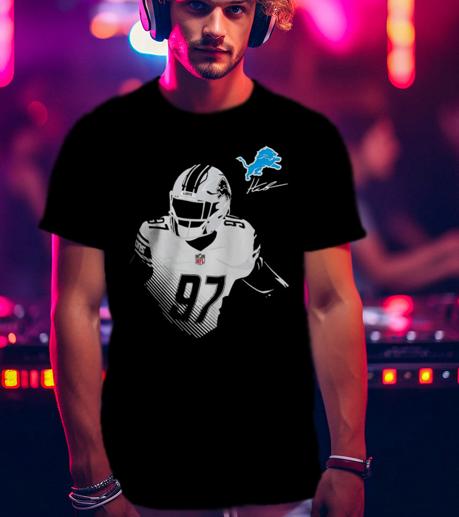 Aidan Hutchinson #97 Detroit Lions NFL Blue Lion Logo Football Player T-Shirt