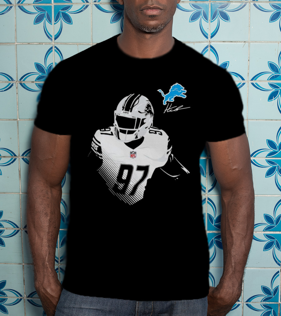 Aidan Hutchinson #97 Detroit Lions NFL Blue Lion Logo Football Player T-Shirt
