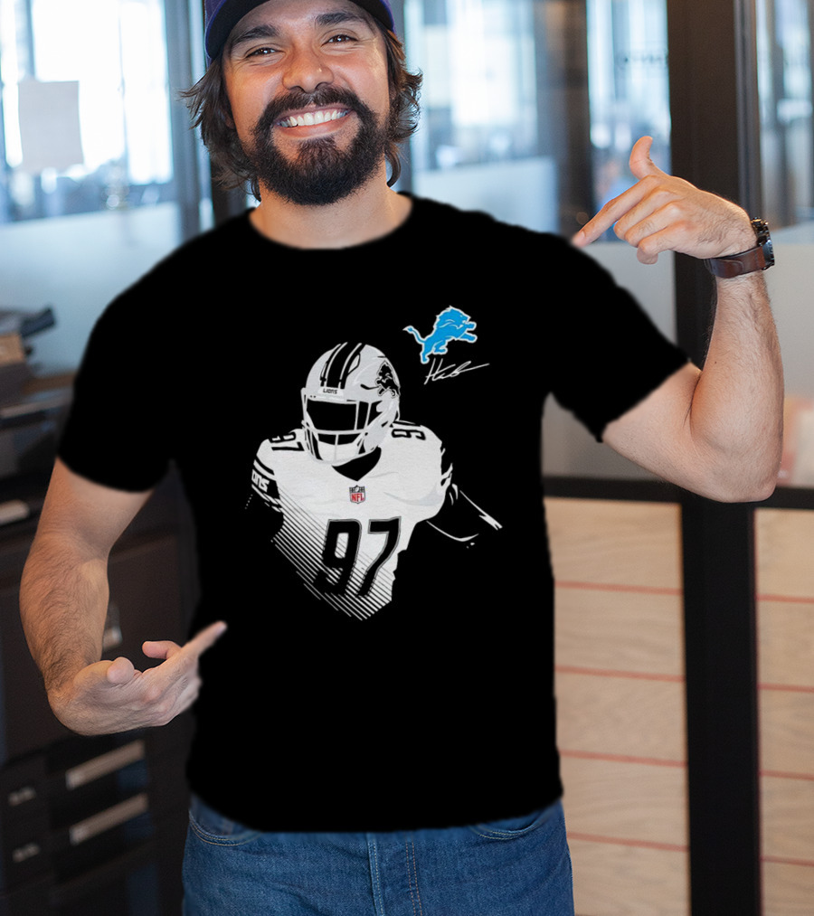 Aidan Hutchinson #97 Detroit Lions NFL Blue Lion Logo Football Player T-Shirt