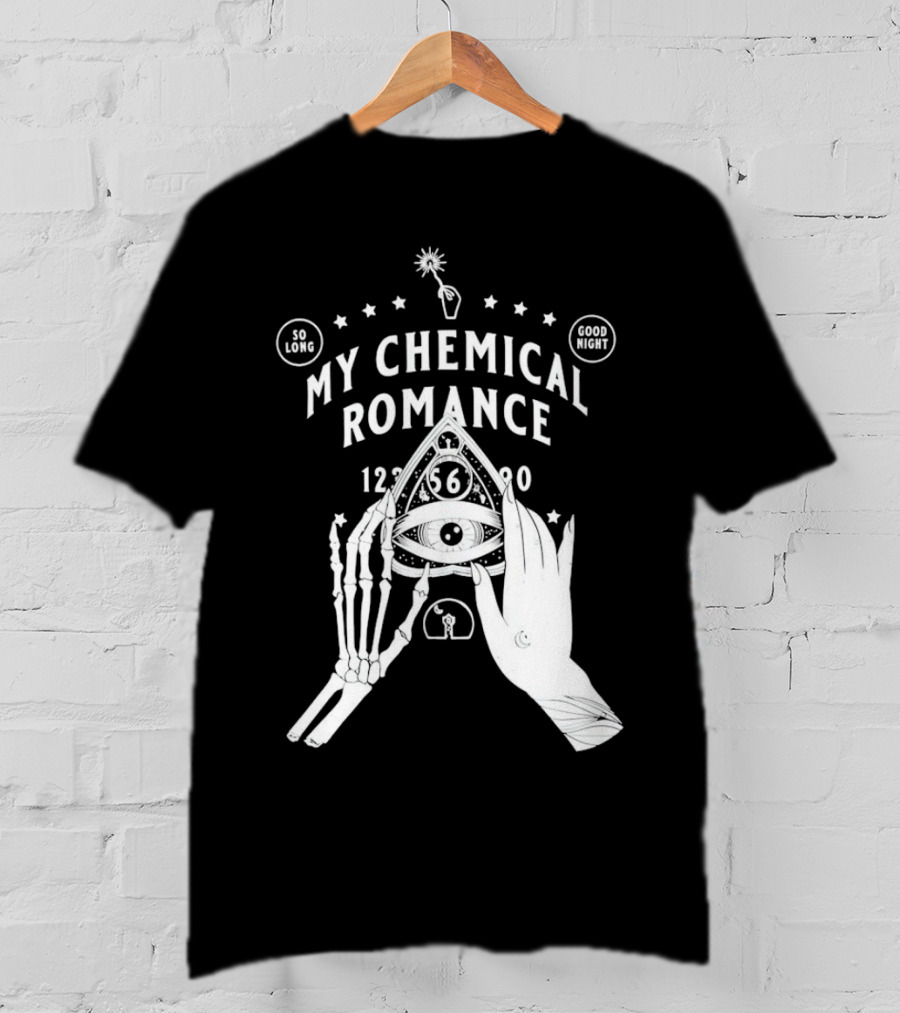 My Chemical Romance Ouija Planchette So Long Good Night Skeleton Hand 1234567890 T-Shirt