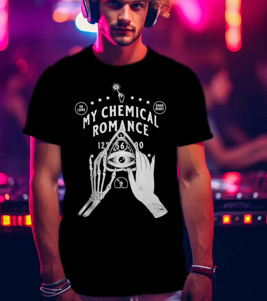 My Chemical Romance Ouija Planchette So Long Good Night Skeleton Hand 1234567890 T-Shirt