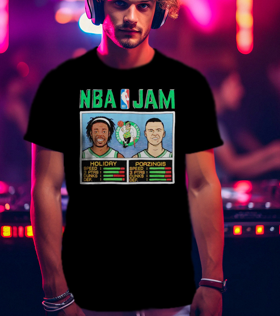 NBA Jam Celtics Holiday Porzingis Stats T-Shirt