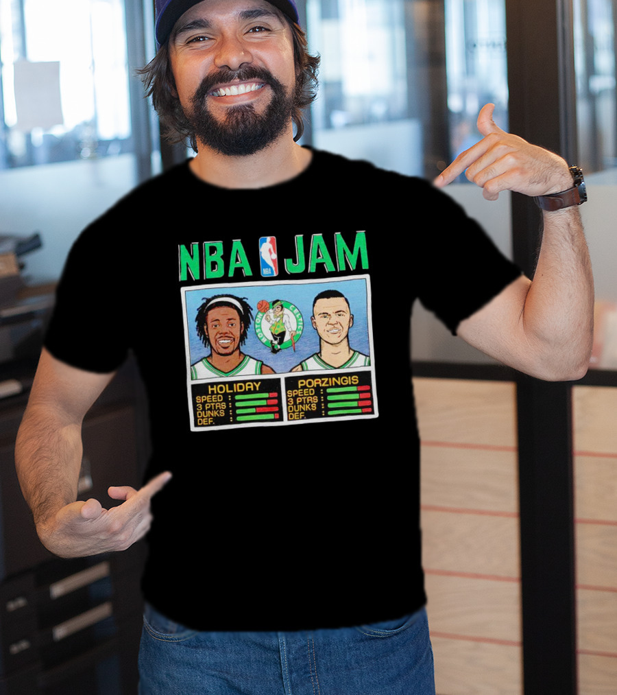 NBA Jam Celtics Holiday Porzingis Stats T-Shirt