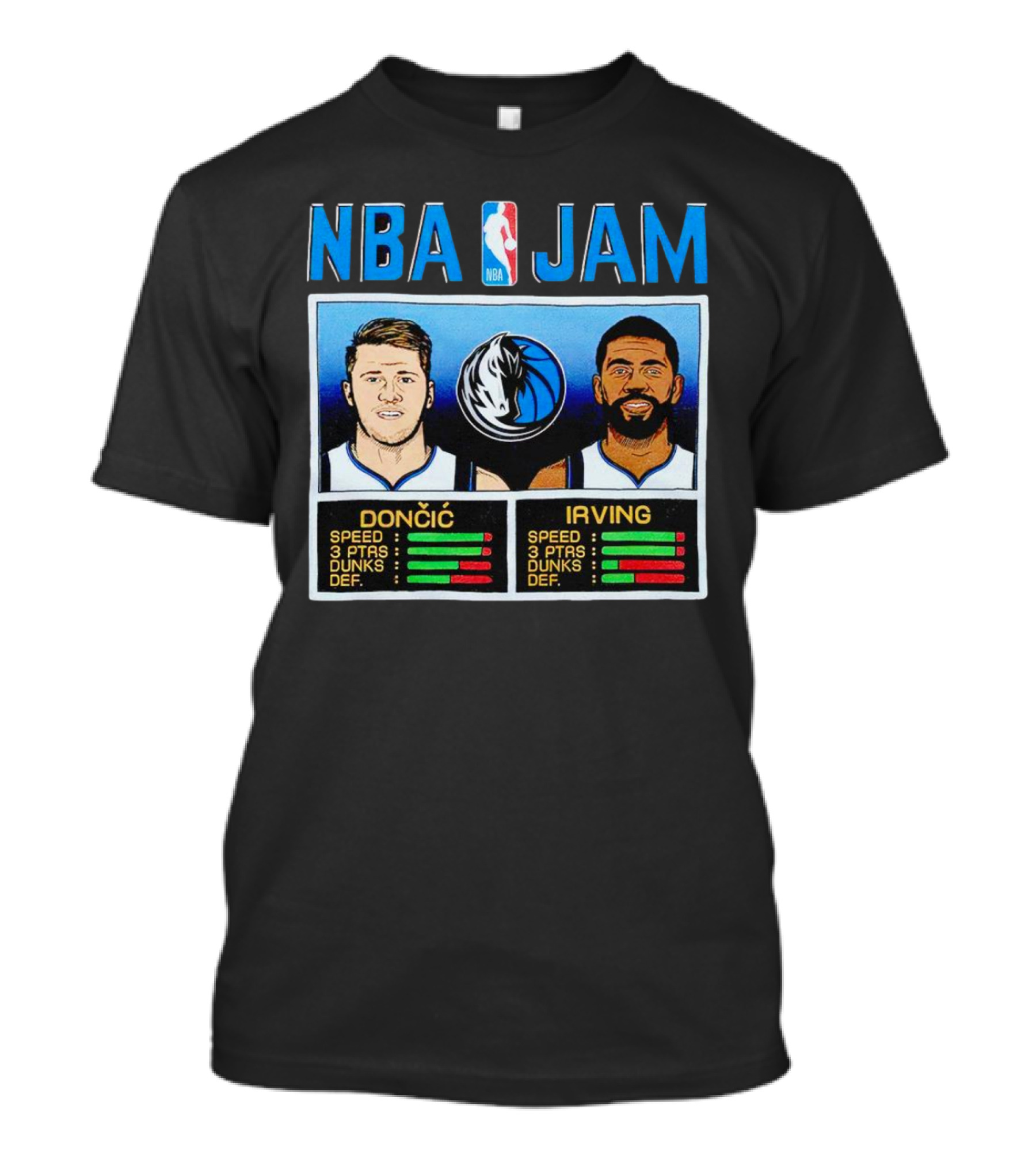 NBA Jam Mavericks Luka Dončić Kyrie Irving Stats T-Shirt
