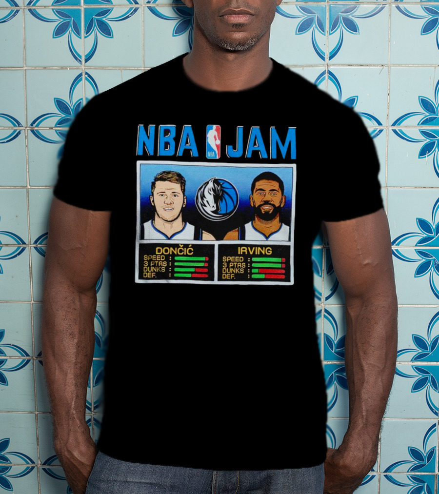 NBA Jam Mavericks Luka Dončić Kyrie Irving Stats T-Shirt