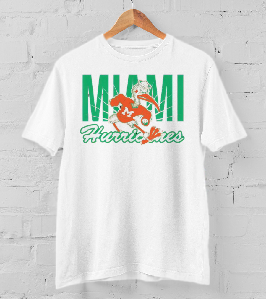 Miami Hurricanes Sebastian The Ibis Mascot With Bold Lettering T-Shirt