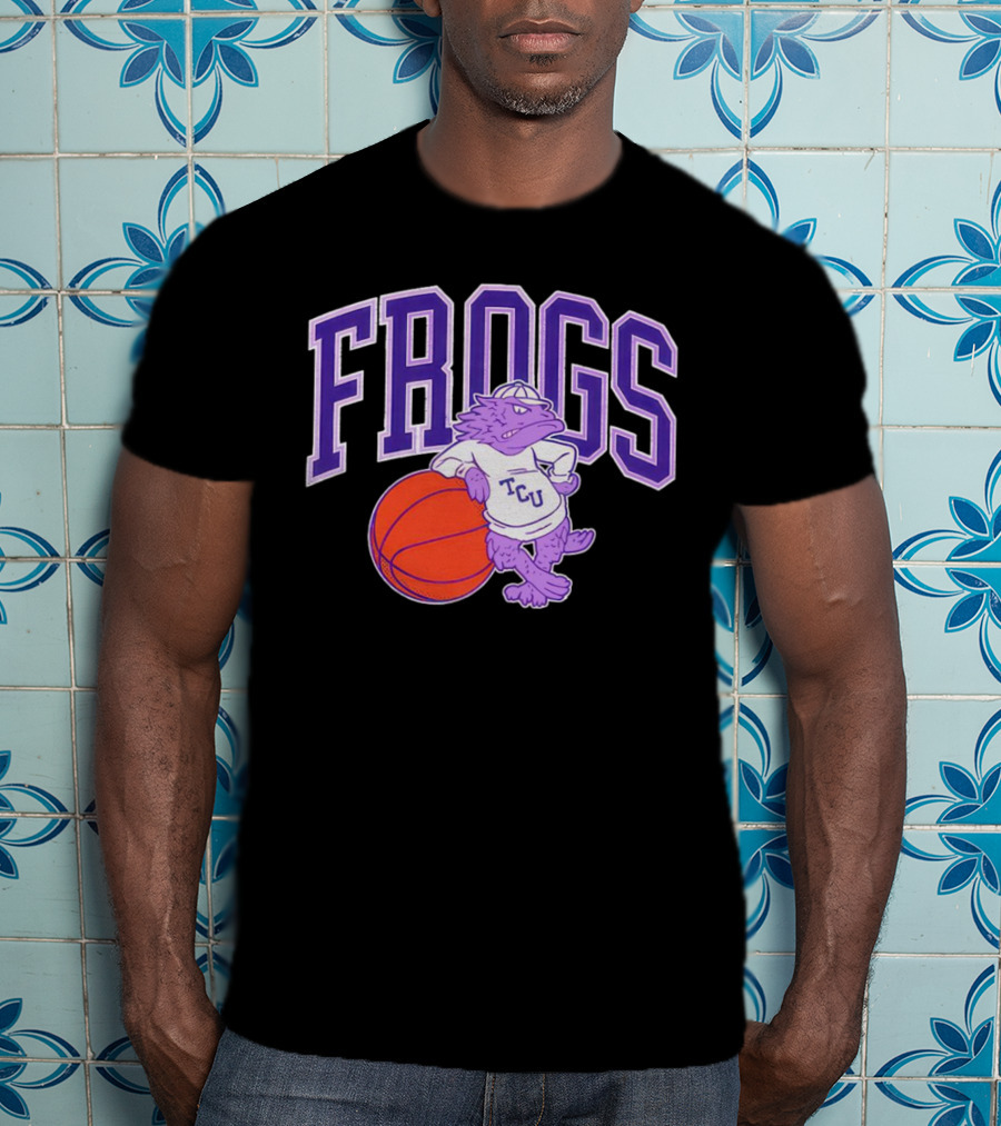 TCU Frogs Basketball Mascot With Purple Horned Frog And Ball T-Shirt