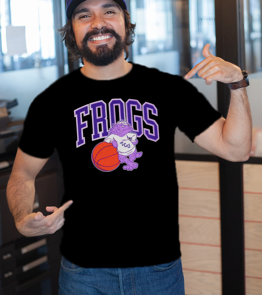 TCU Frogs Basketball Mascot With Purple Horned Frog And Ball T-Shirt