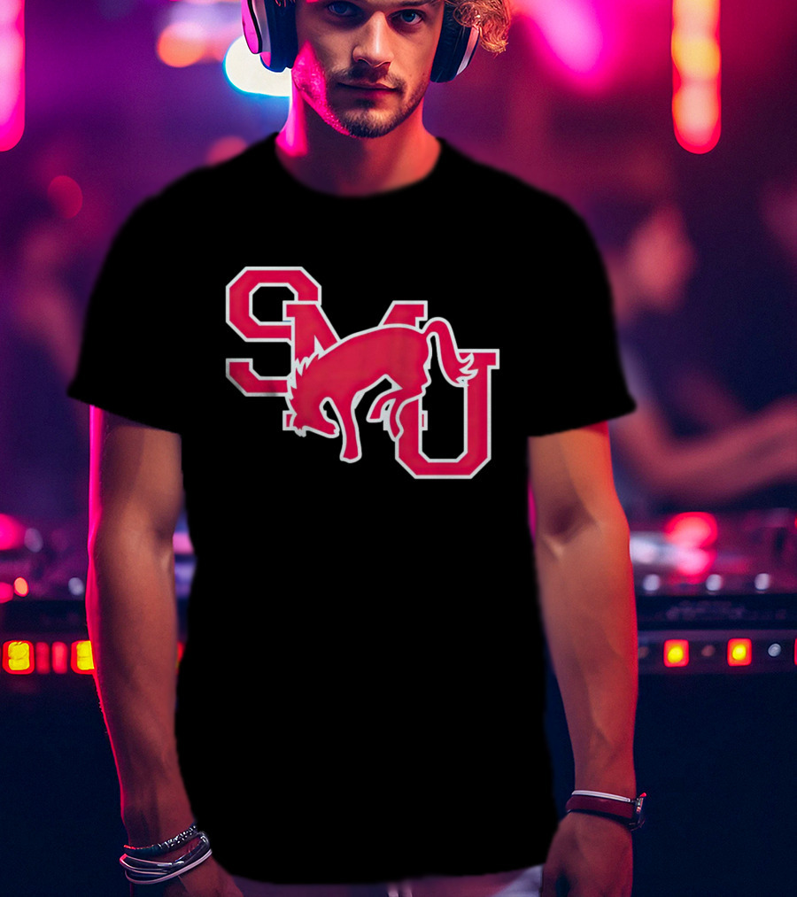 SMU Mustangs Red Logo With Jumping Mustang T-Shirt