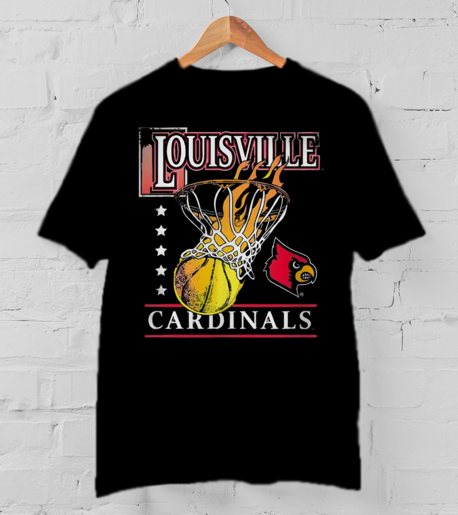 Louisville Cardinals Flaming Basketball Hoop T-Shirt
