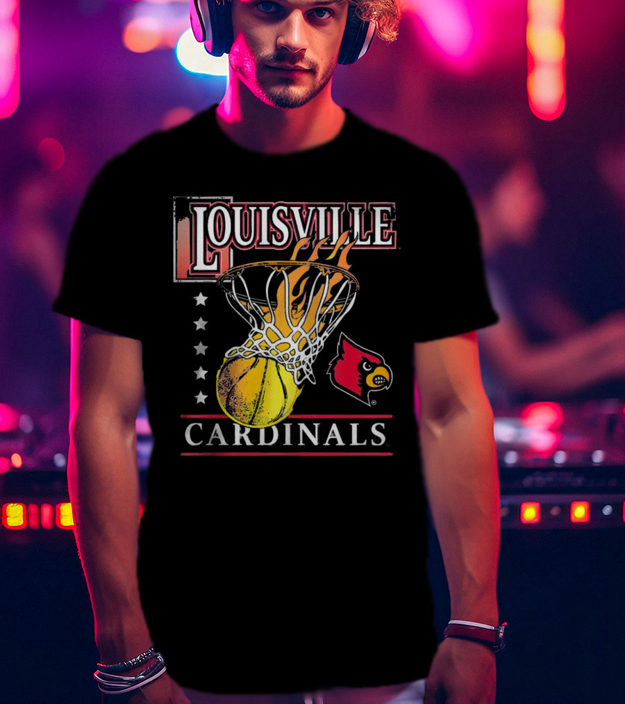 Louisville Cardinals Flaming Basketball Hoop T-Shirt