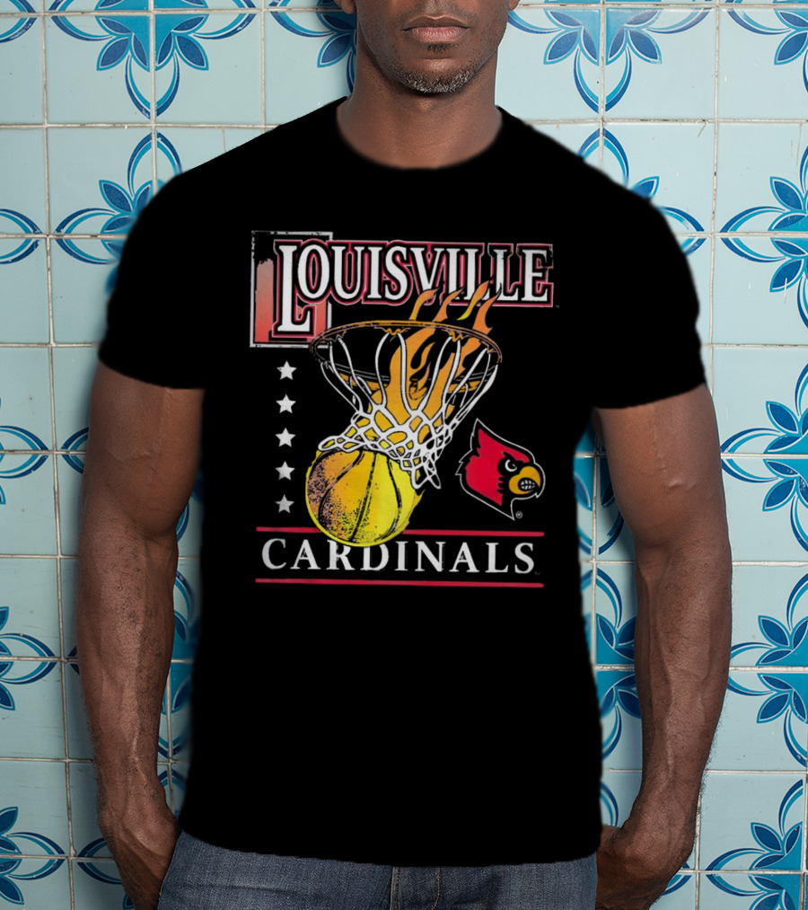Louisville Cardinals Flaming Basketball Hoop T-Shirt