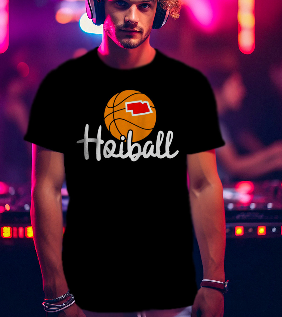 Nebraska Hoiball Basketball Icon With State Outline T-Shirt