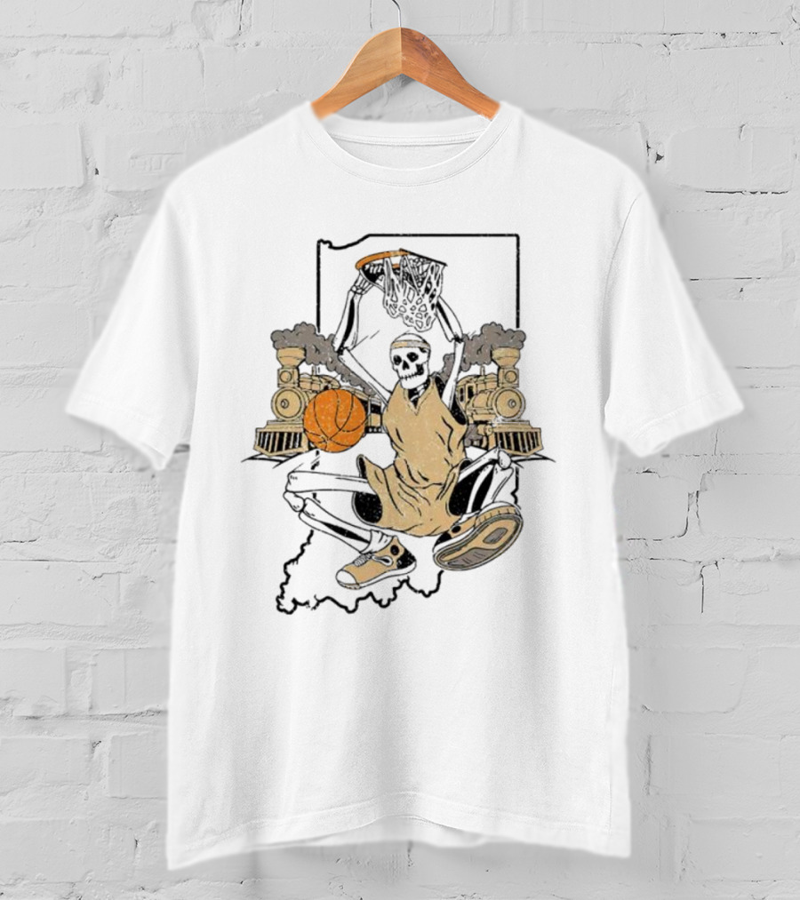 Purdue Boilermakers Basketball Skeleton Dunking Locomotive Indiana T-Shirt