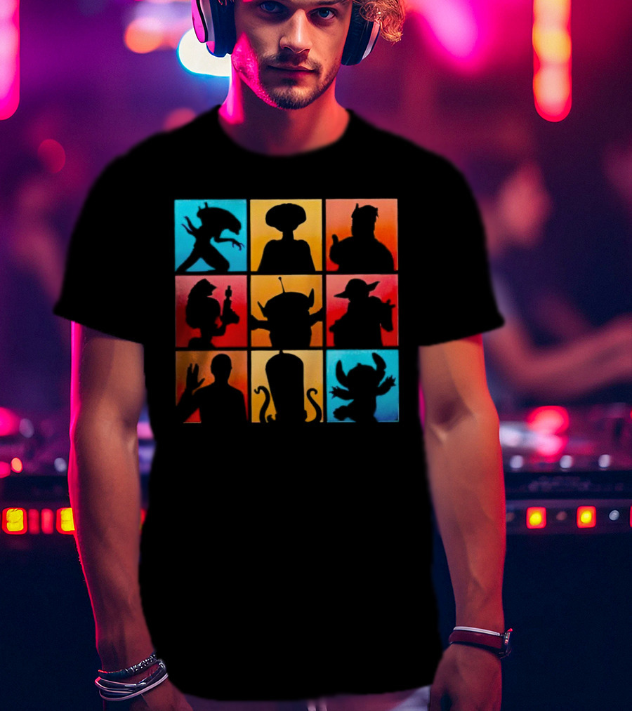 The Alien Gang Iconic Pop Culture Sci-Fi Silhouettes Compilation T-Shirt