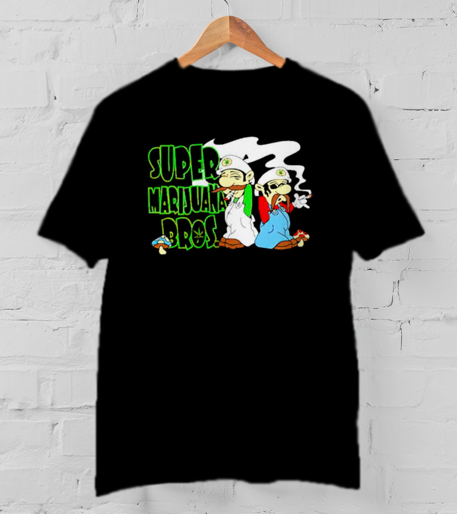 Super Marijuana Bros Weed Parody With Smoking Characters And Mushrooms T-Shirt