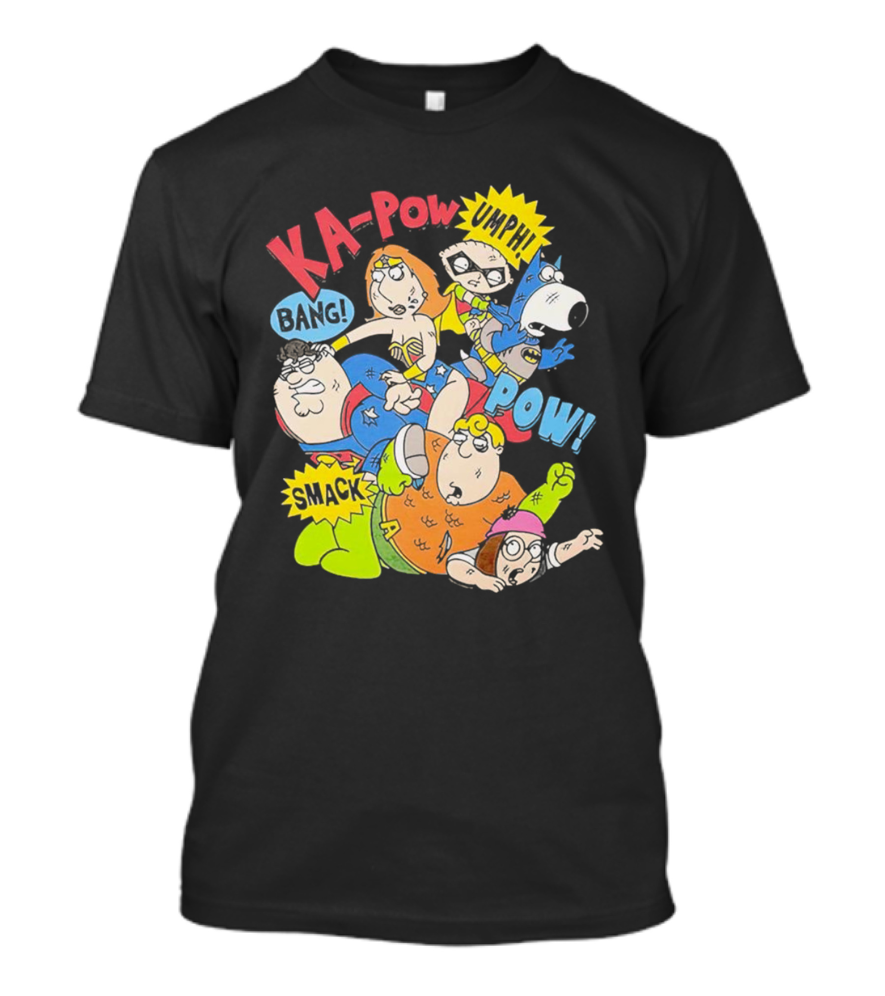 Family Guy Superhero Stewie Brian Peter Lois Chris Meg Ka-Pow Bam Pow Smack Bang T-Shirt