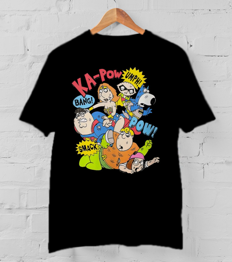 Family Guy Superhero Stewie Brian Peter Lois Chris Meg Ka-Pow Bam Pow Smack Bang T-Shirt