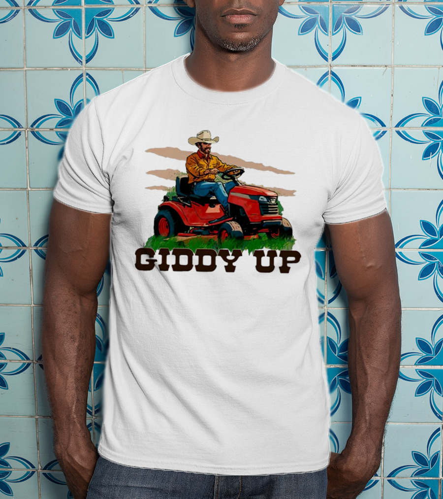 Giddy Up Cowboy On Lawn Mower T-Shirt