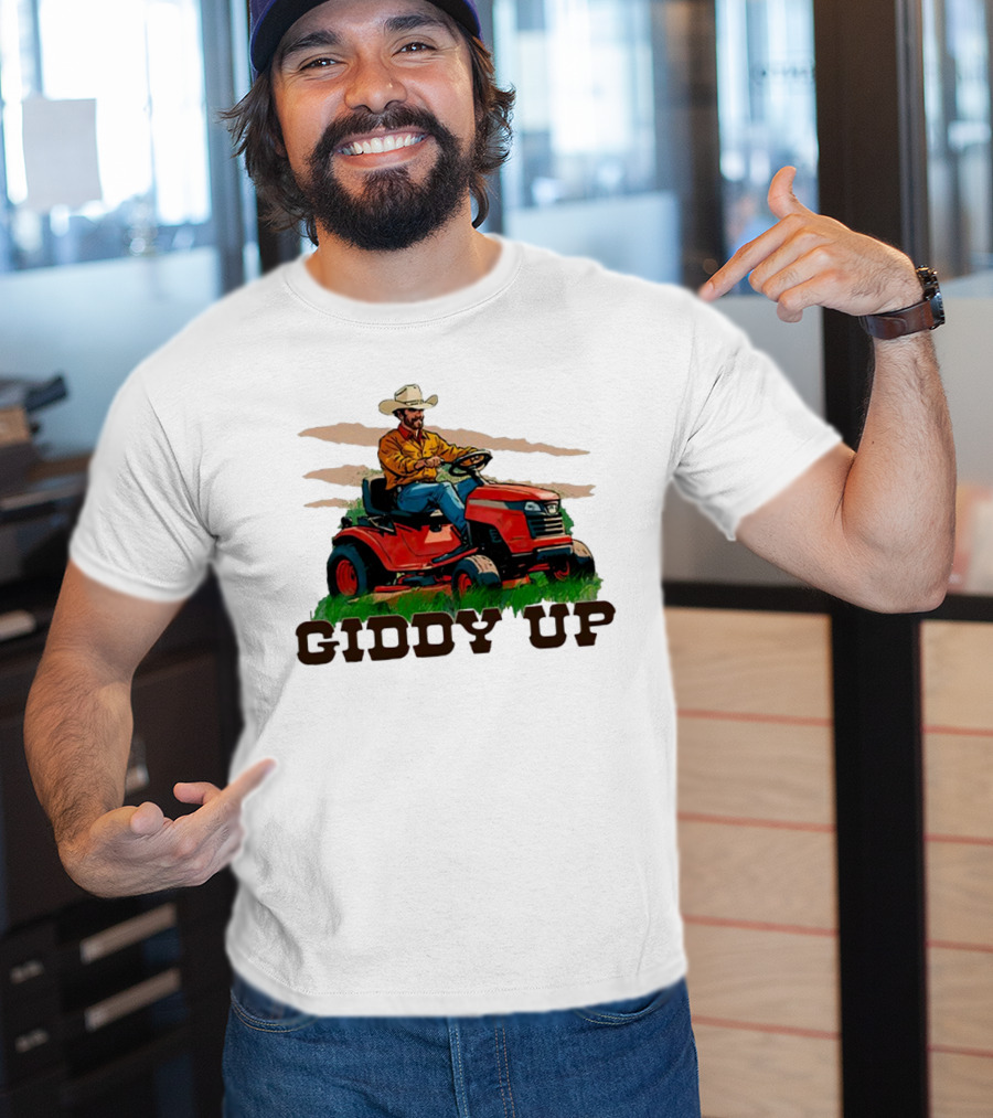 Giddy Up Cowboy On Lawn Mower T-Shirt