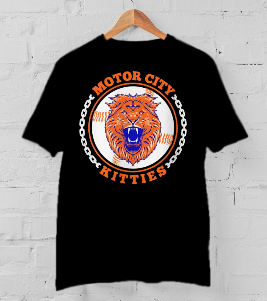 Motor City Kitties Baseball MLB Detroit Tigers Lion Chain Emblem T-Shirt
