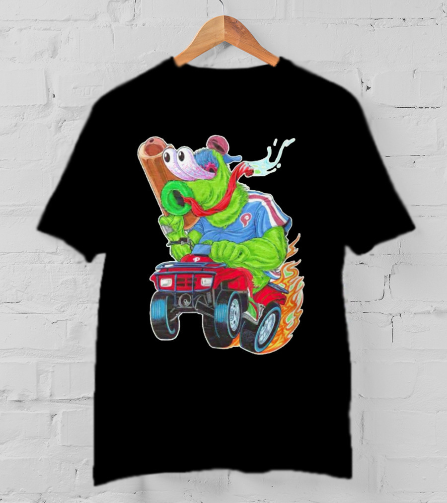 Phillie Phanatic Philadelphia Phillies Pheast Mode Mascot With Cannon Riding ATV T-Shirt