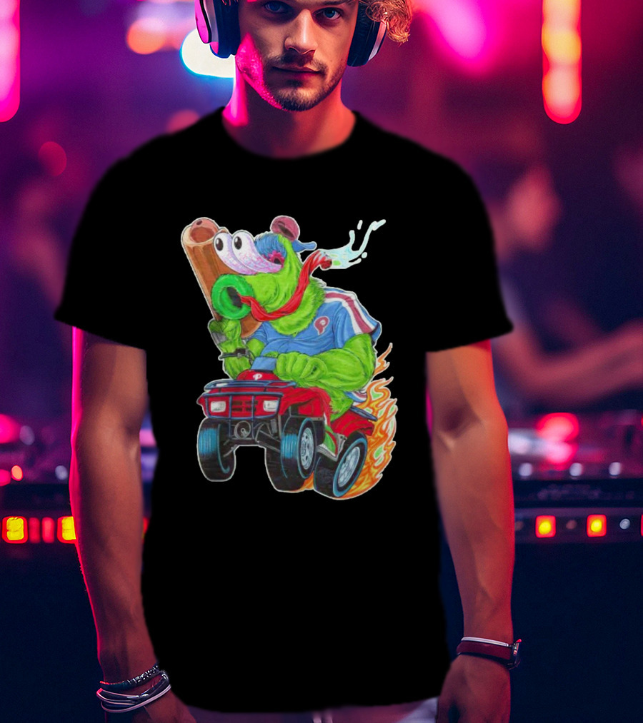Phillie Phanatic Philadelphia Phillies Pheast Mode Mascot With Cannon Riding ATV T-Shirt