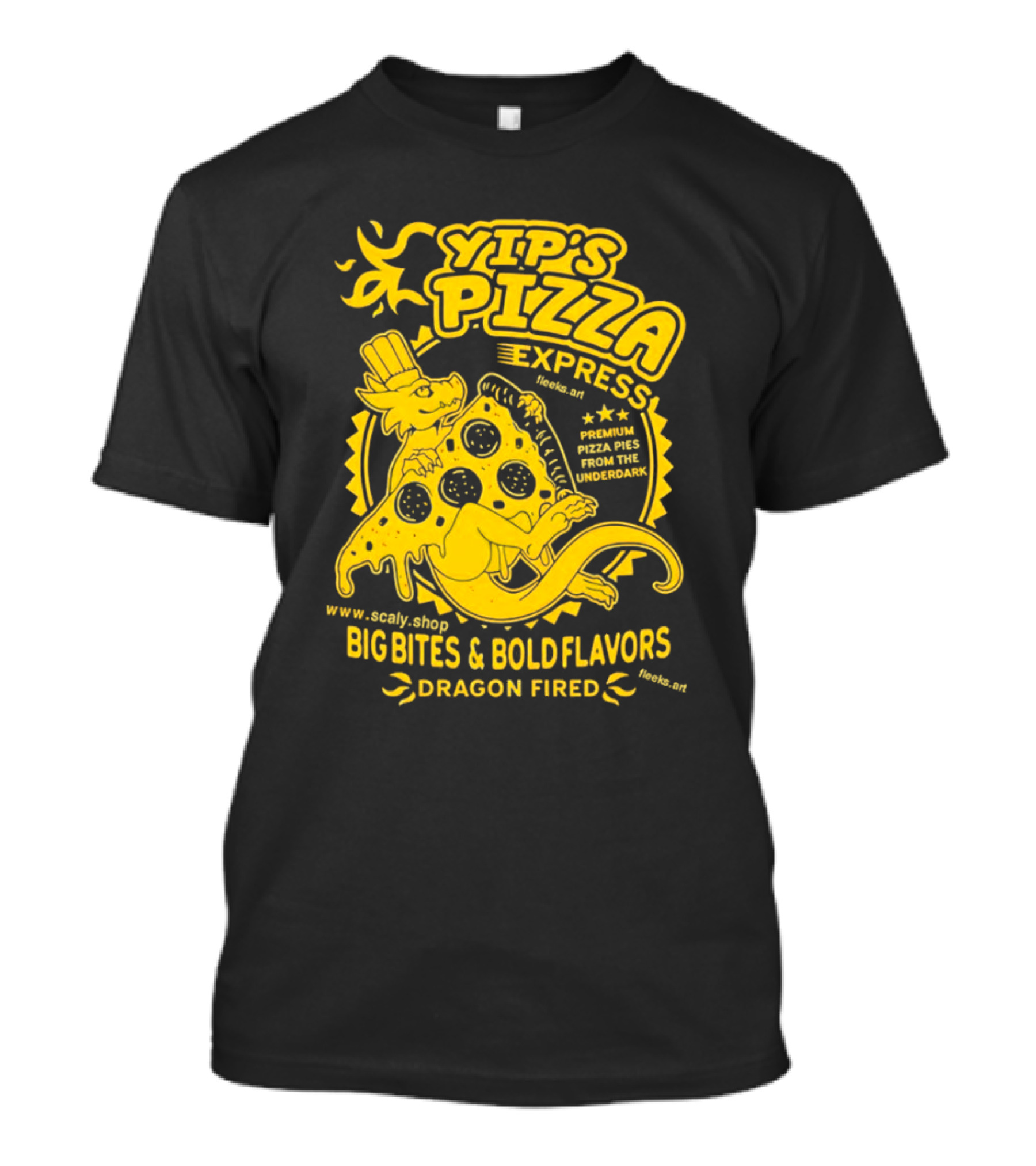 Yip's Pizza Express Dragon Fired Big Bites And Bold Flavors Premium Pizza Pies From The Underdark T-Shirt