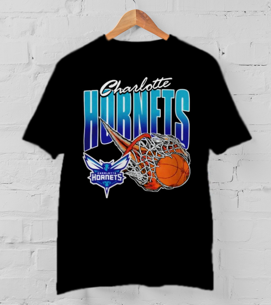 Charlotte Hornets Basketball Fire And Net T-Shirt