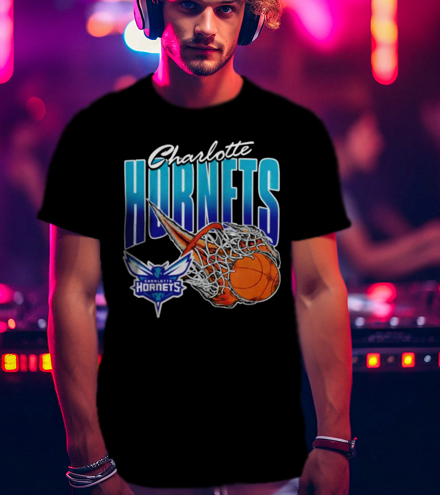 Charlotte Hornets Basketball Fire And Net T-Shirt