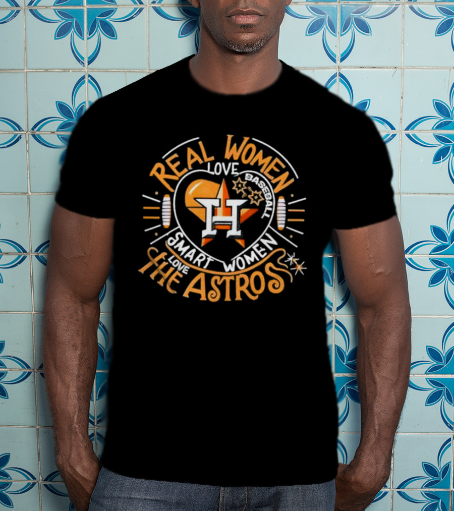 Real Women Love Baseball Smart Women Love The Houston Astros Balloon Heart T-Shirt