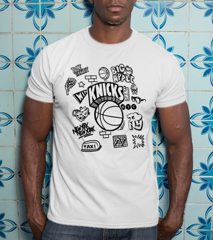 New York Knicks Big Apple NYC Hardwood Classics Doodle T-Shirt