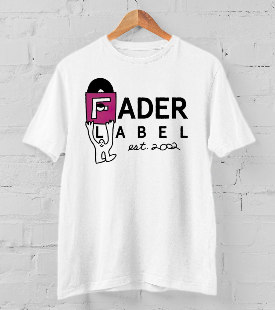 Fader Label Est 2002 Vinyl Record Icon With Pink Block F And Cartoon Character T-Shirt