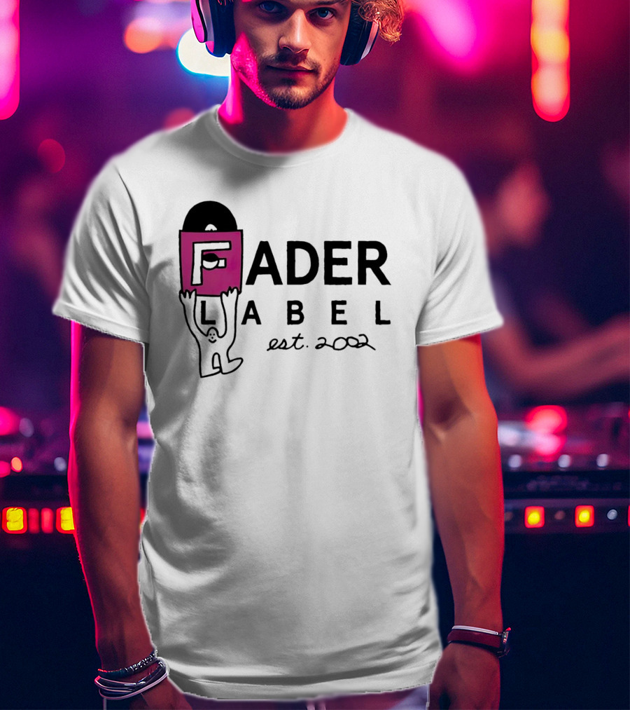 Fader Label Est 2002 Vinyl Record Icon With Pink Block F And Cartoon Character T-Shirt