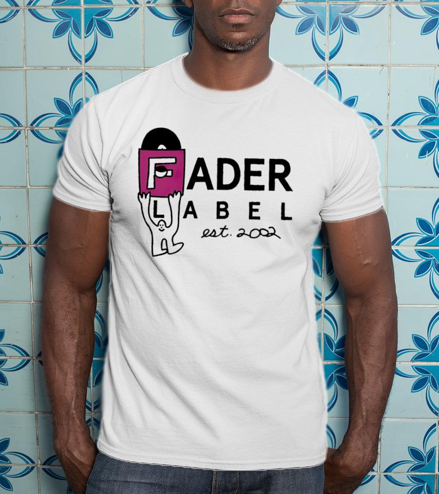 Fader Label Est 2002 Vinyl Record Icon With Pink Block F And Cartoon Character T-Shirt