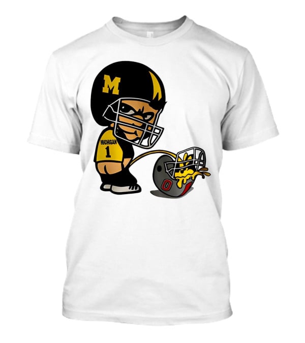 Michigan Wolverines M Football Player Pissing On Ohio State Helmet With O T-Shirt