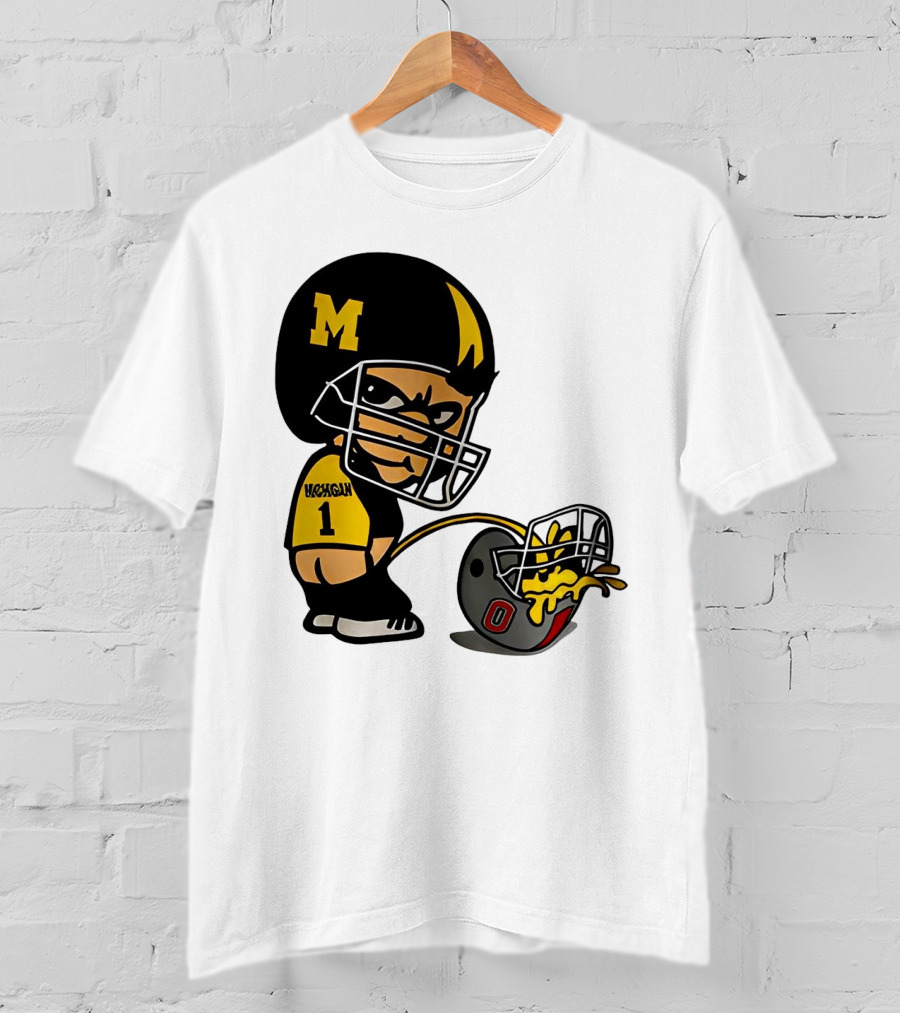 Michigan Wolverines M Football Player Pissing On Ohio State Helmet With O T-Shirt