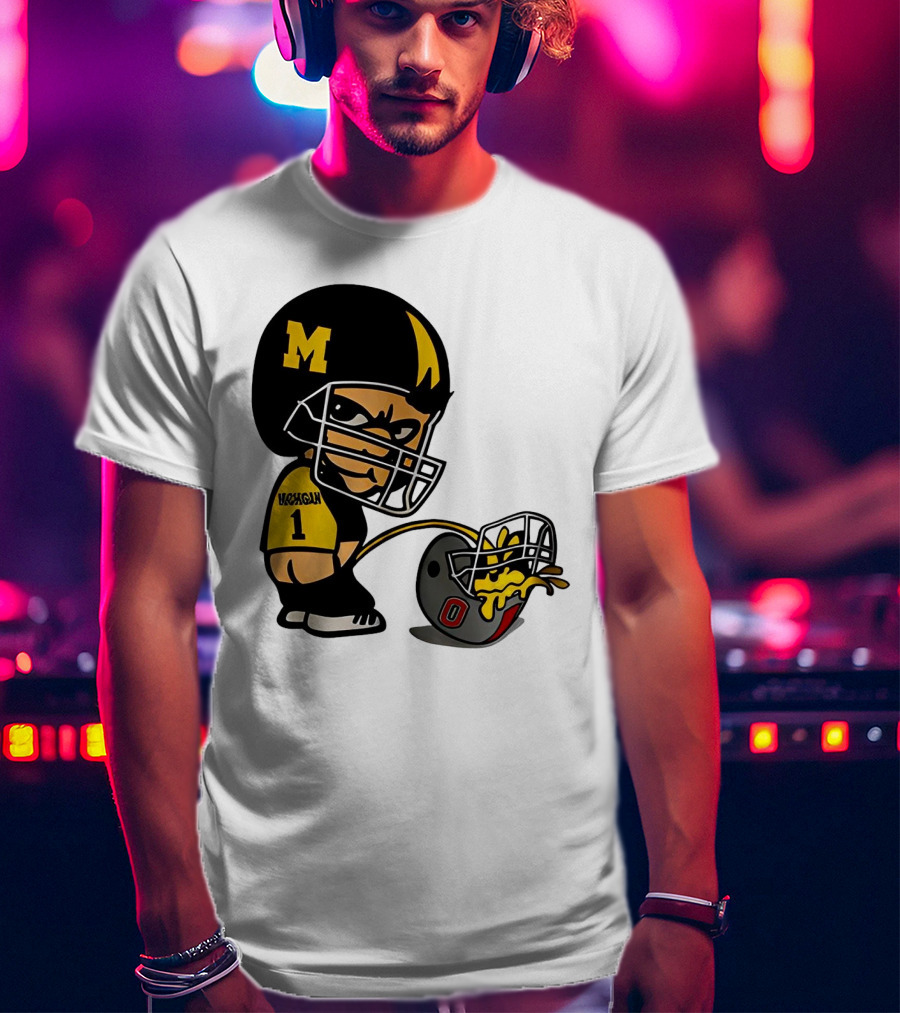 Michigan Wolverines M Football Player Pissing On Ohio State Helmet With O T-Shirt