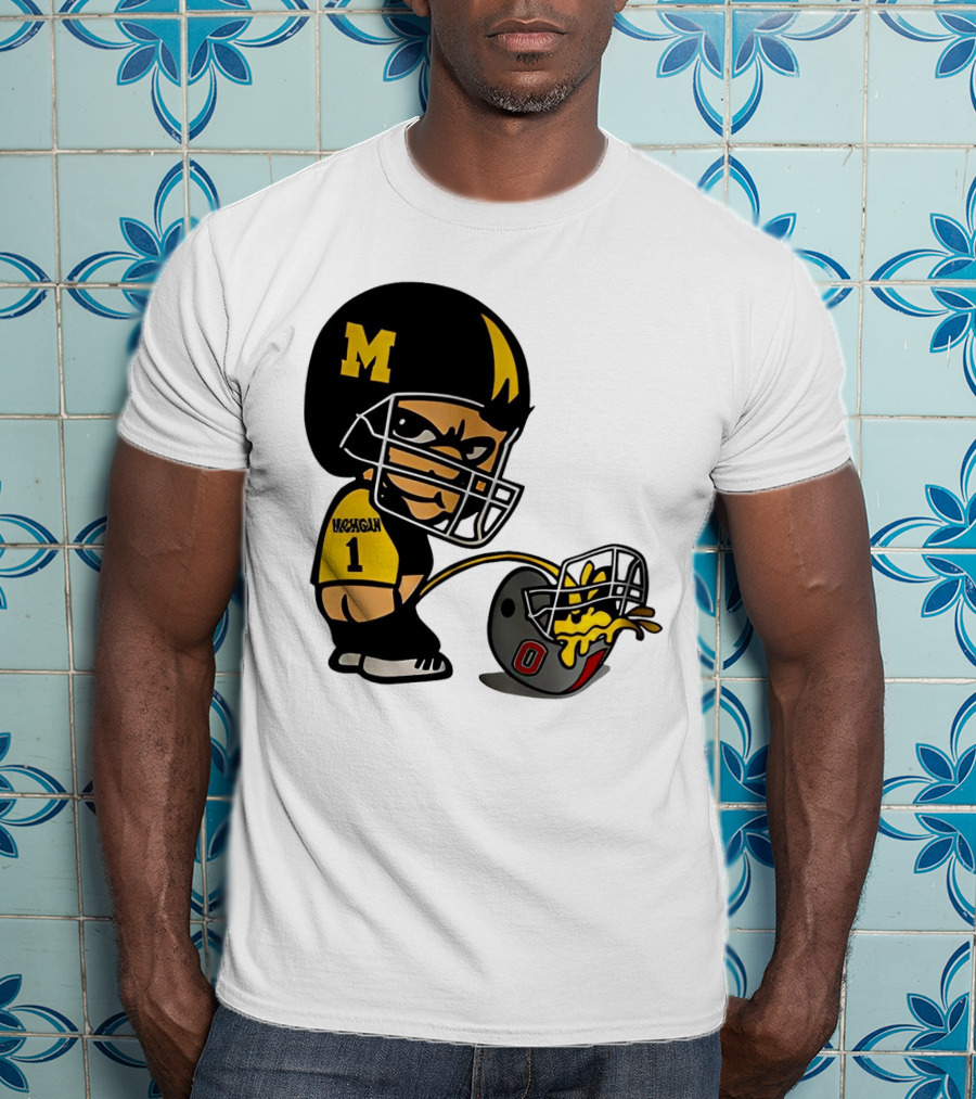 Michigan Wolverines M Football Player Pissing On Ohio State Helmet With O T-Shirt