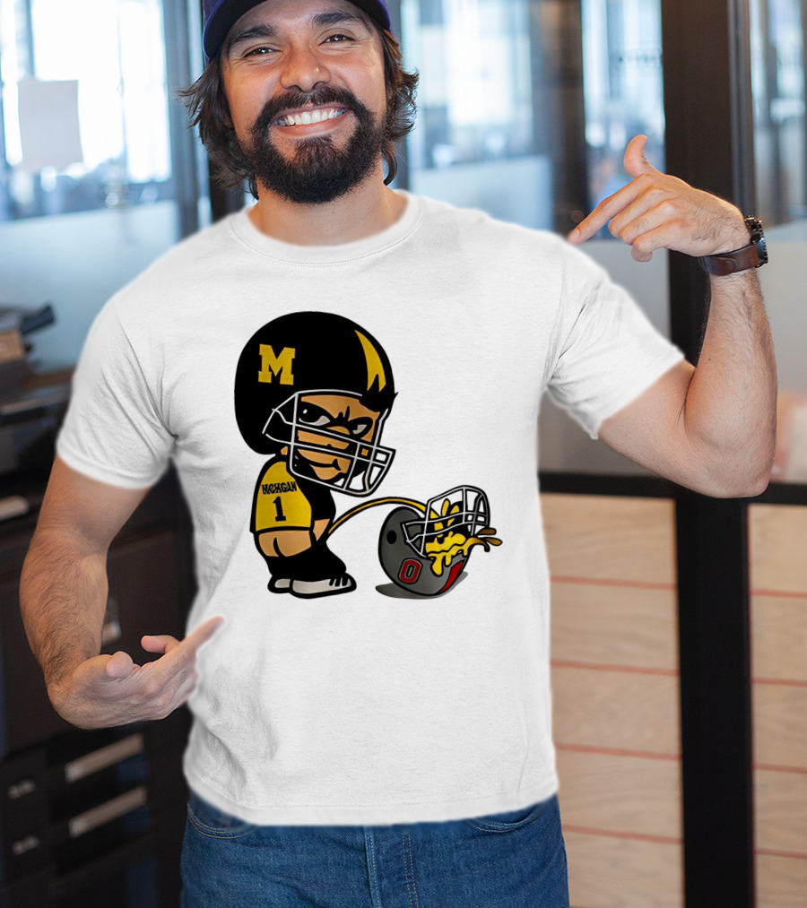 Michigan Wolverines M Football Player Pissing On Ohio State Helmet With O T-Shirt