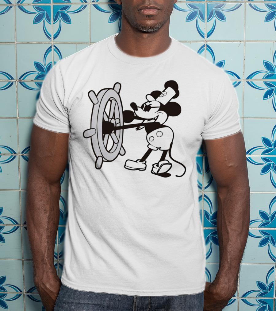 Steamboat Willie Mickey Mouse Pirate Steering Wheel T-Shirt