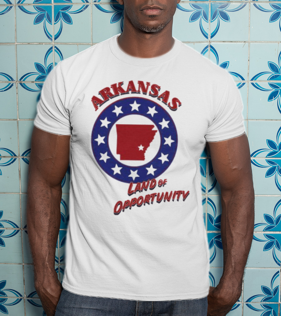 Arkansas Land Of Opportunity Red State Blue Star Circle T-Shirt