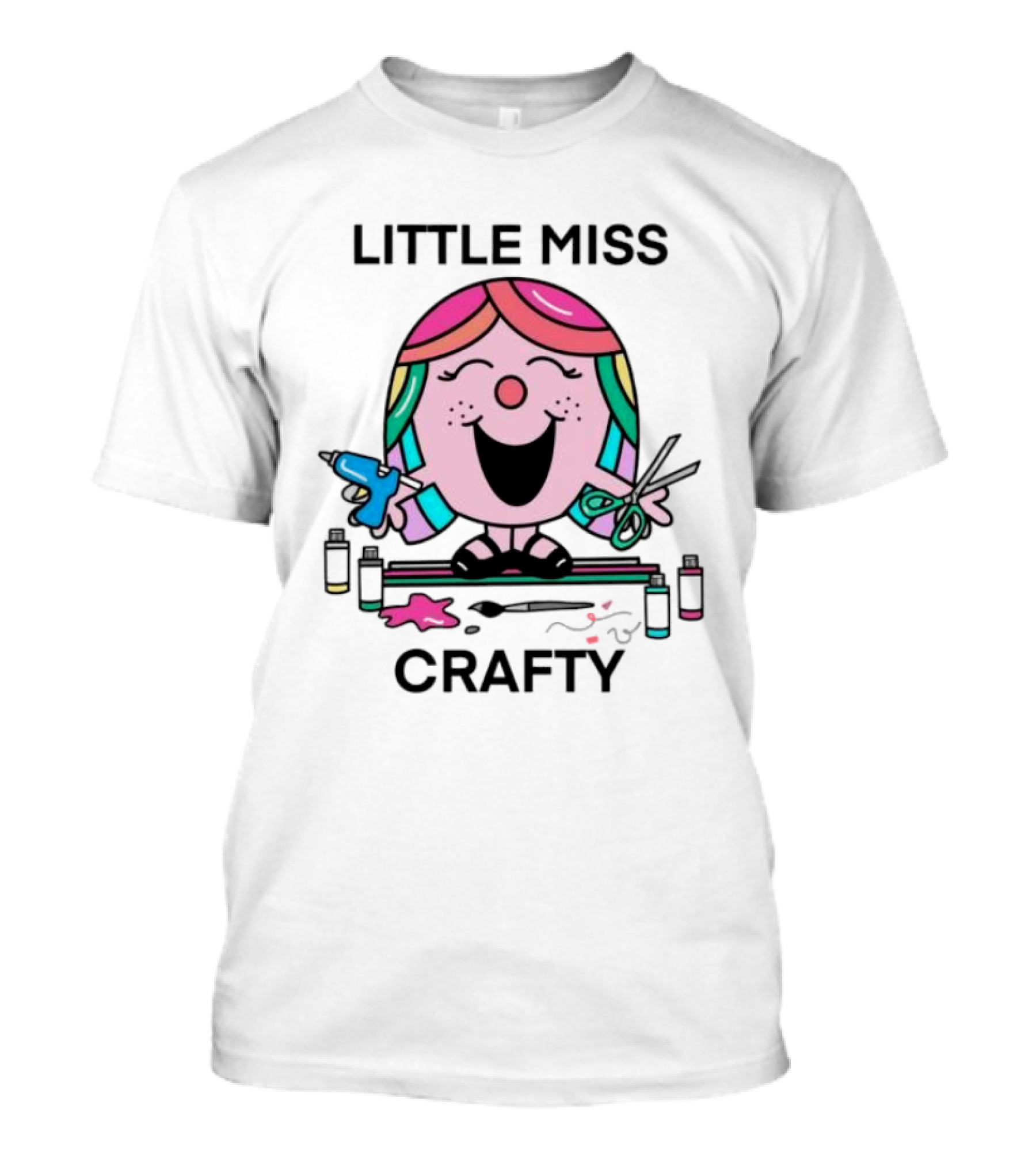Little Miss Crafty Colorful Art Tools And Smiling Character T-Shirt